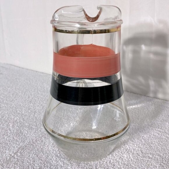 Vintage Glass Pitcher W Pink Black Gold Stripes - Picture 2 of 12